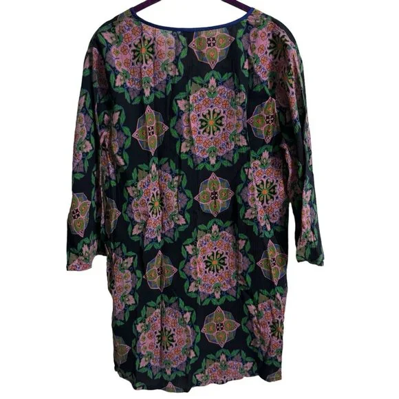 J.Crew Tunic S Petite Mandala‎ 3/4 Sleeve Pullover V-neck Floral Top Swim Cover - Picture 2 of 5